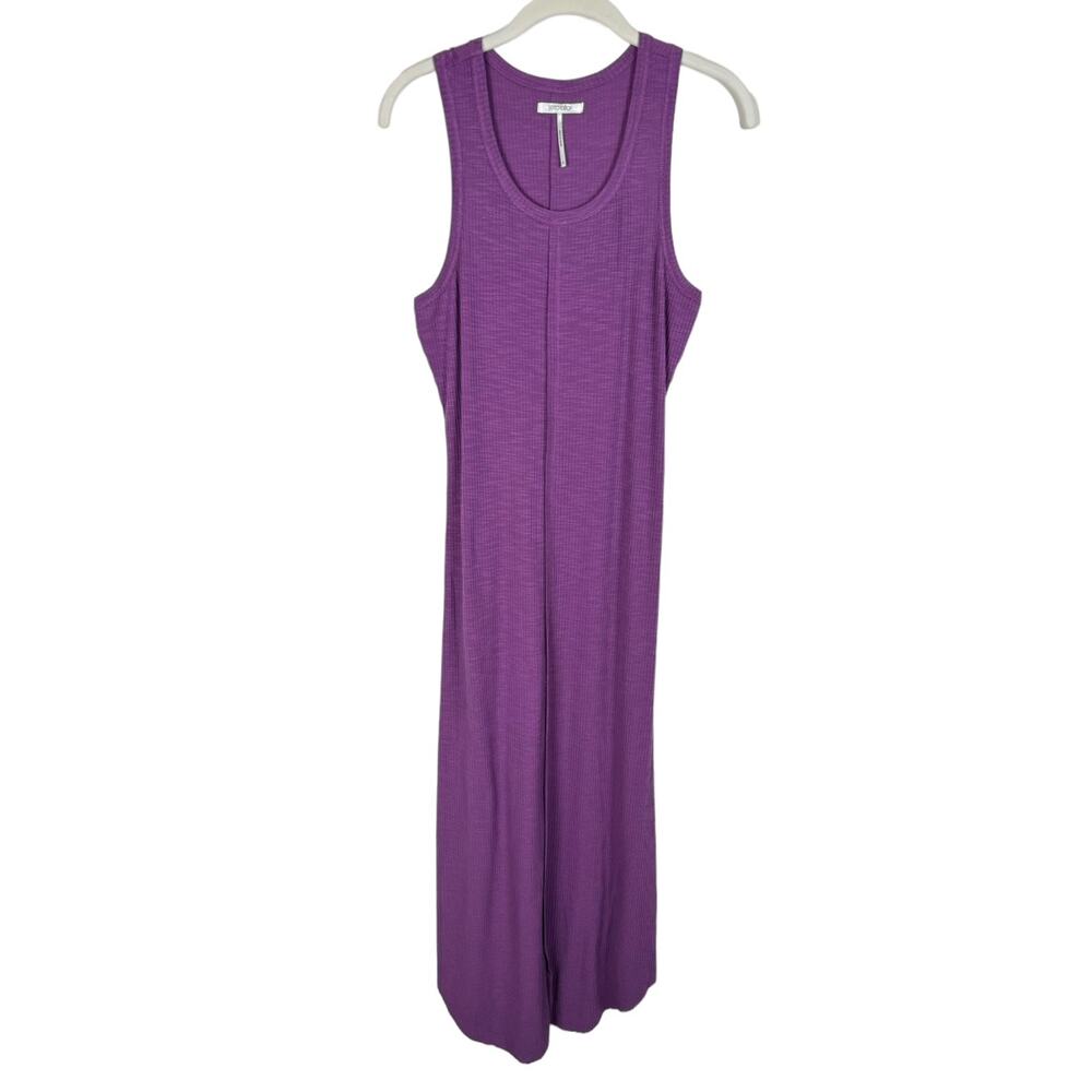 STITCHDROP Sleeveless Frayed Front Midi Tank Dress Purple Size Small Sundress